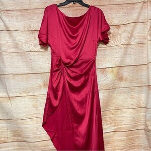 Red Ruched Side Short Sleeve Midi‎ Dress Size Small